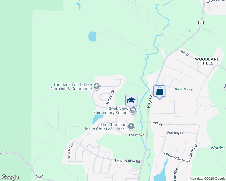 map of restaurants, bars, coffee shops, grocery stores, and more near 599 Horizon Street in Alabaster