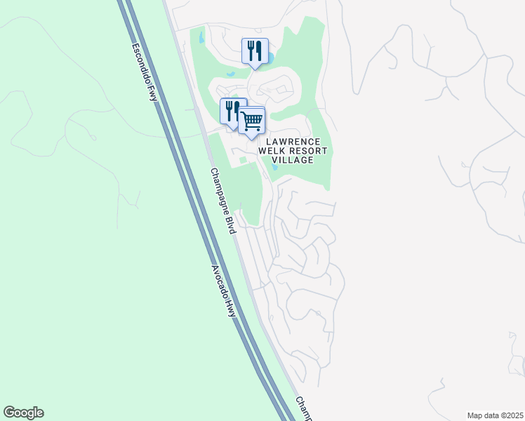 map of restaurants, bars, coffee shops, grocery stores, and more near 8975 Lawrence Welk Drive in Escondido
