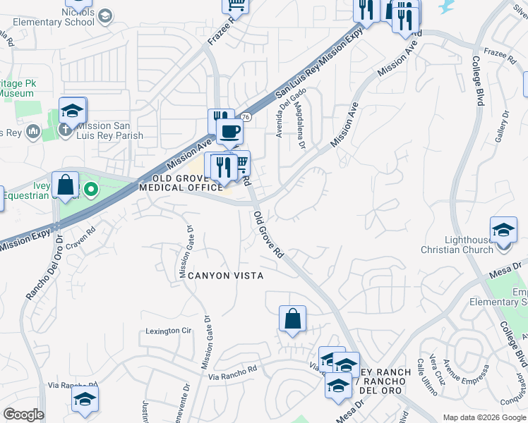 map of restaurants, bars, coffee shops, grocery stores, and more near 202 Via Pelicano in Oceanside