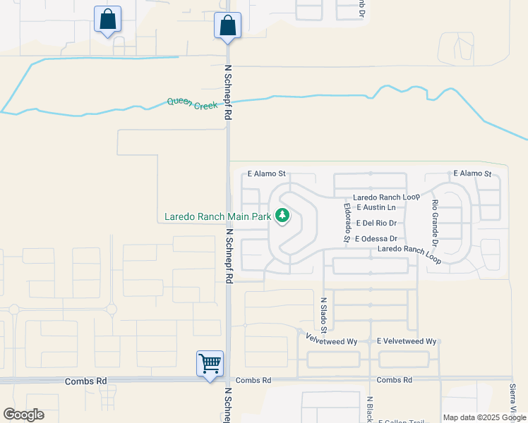 map of restaurants, bars, coffee shops, grocery stores, and more near 38495 North Dolores Drive in Queen Creek