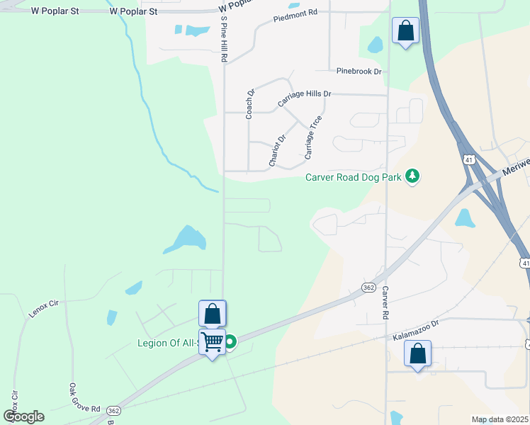 map of restaurants, bars, coffee shops, grocery stores, and more near Carrington Drive in Griffin