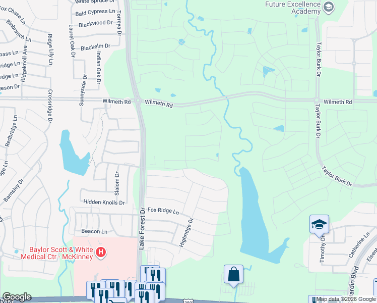 map of restaurants, bars, coffee shops, grocery stores, and more near 3412 Aldrich Road in McKinney