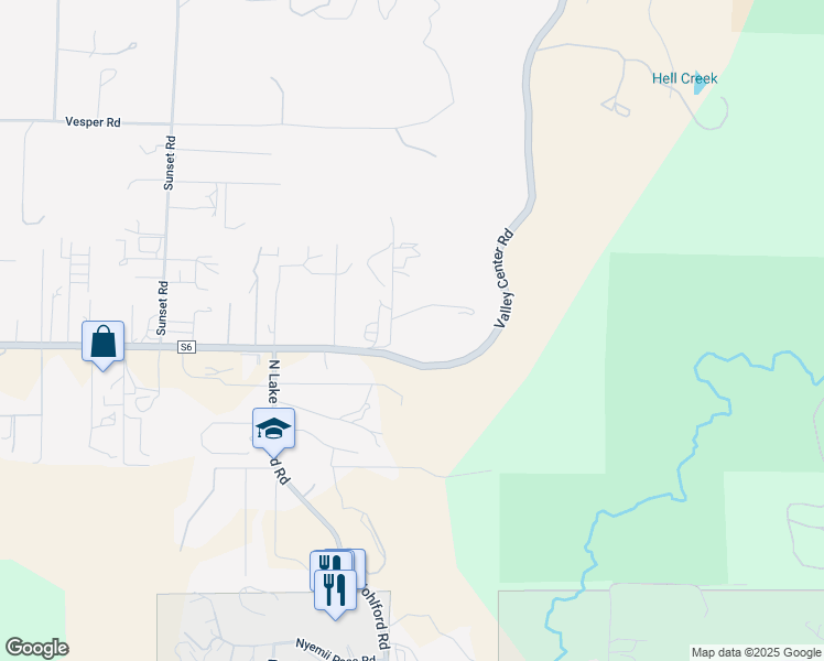 map of restaurants, bars, coffee shops, grocery stores, and more near 31510 Valley Center Road in Valley Center