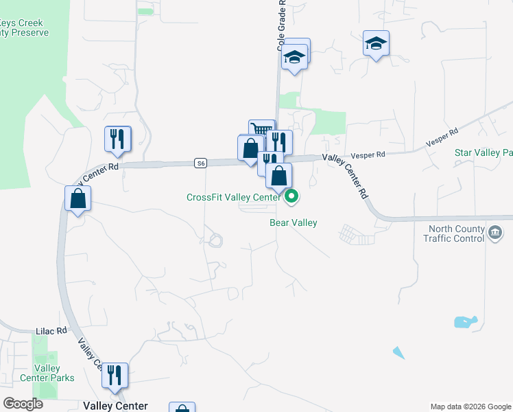 map of restaurants, bars, coffee shops, grocery stores, and more near 28434 Cole Grade Road in Valley Center