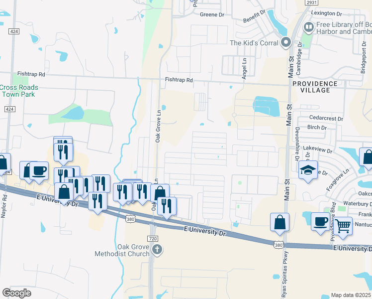 map of restaurants, bars, coffee shops, grocery stores, and more near 4721 Bluestone Road in Aubrey