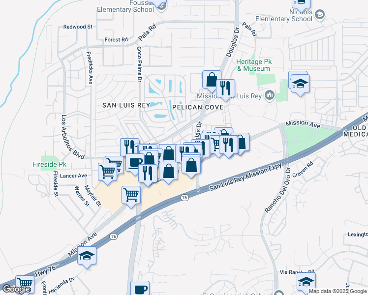 map of restaurants, bars, coffee shops, grocery stores, and more near 65 Madra Lane in Oceanside