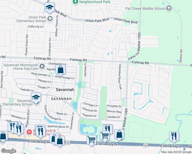 map of restaurants, bars, coffee shops, grocery stores, and more near 14864 Fishtrap Road in Aubrey