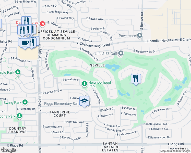 map of restaurants, bars, coffee shops, grocery stores, and more near 6639 South Champagne Way in Gilbert