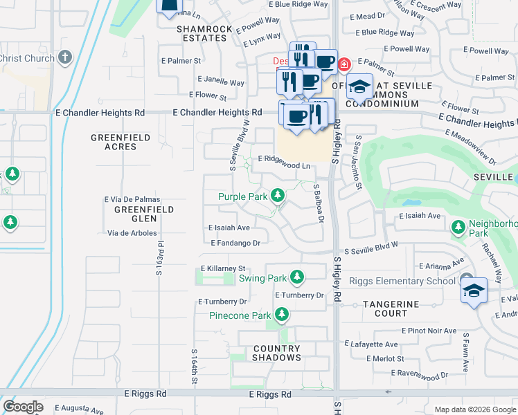 map of restaurants, bars, coffee shops, grocery stores, and more near 6697 South Claiborne Avenue in Gilbert