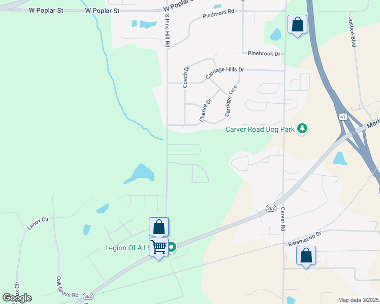map of restaurants, bars, coffee shops, grocery stores, and more near 1733 Carrington Drive in Griffin