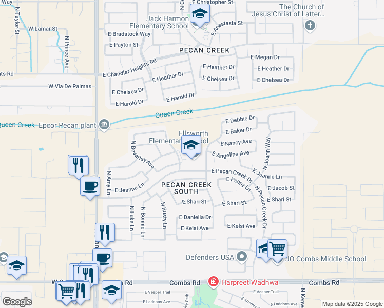 map of restaurants, bars, coffee shops, grocery stores, and more near 38454 North Carolina Avenue in San Tan Valley
