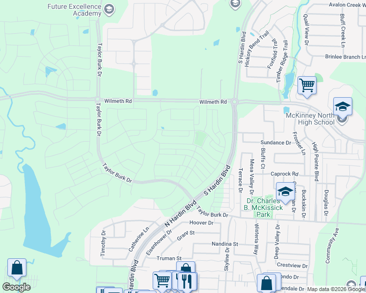 map of restaurants, bars, coffee shops, grocery stores, and more near 3233 Marilanda Road in McKinney