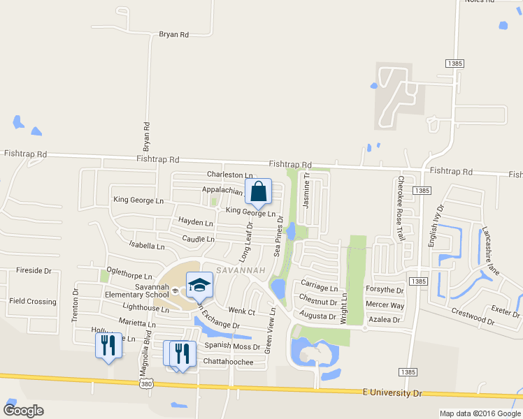 map of restaurants, bars, coffee shops, grocery stores, and more near 1217 King George Lane in Savannah