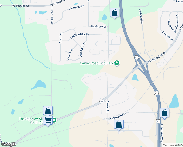 map of restaurants, bars, coffee shops, grocery stores, and more near 701 Carver Road in Griffin