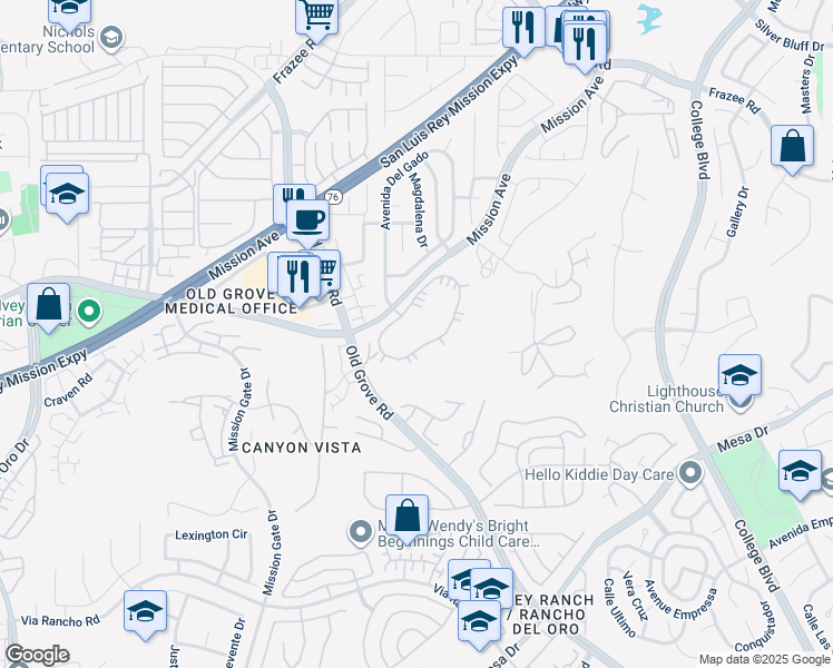 map of restaurants, bars, coffee shops, grocery stores, and more near 4401 Mission Avenue in Oceanside