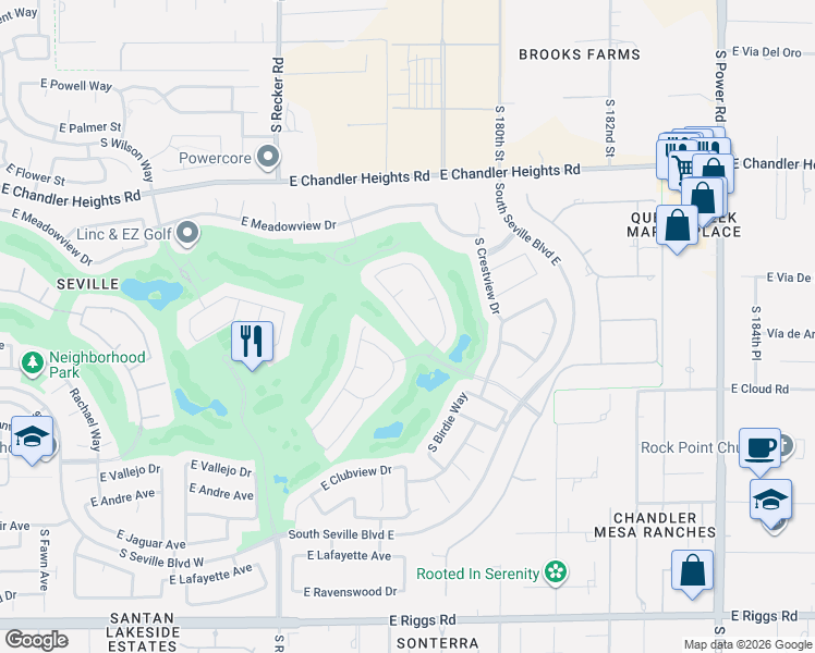 map of restaurants, bars, coffee shops, grocery stores, and more near 6660 South Cartier Drive in Gilbert