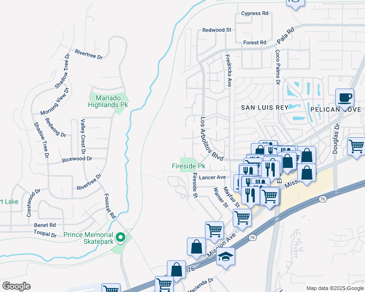 map of restaurants, bars, coffee shops, grocery stores, and more near 439 Los Arbolitos Boulevard in Oceanside