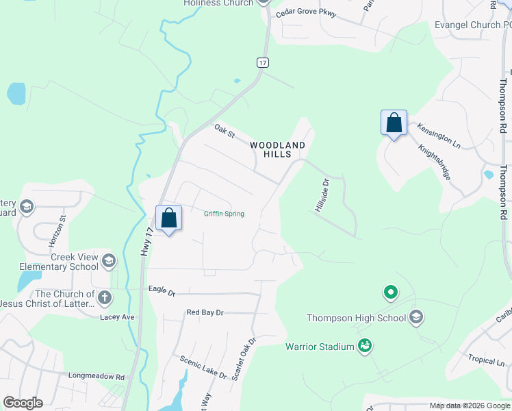 map of restaurants, bars, coffee shops, grocery stores, and more near 103 Redwood Drive in Alabaster