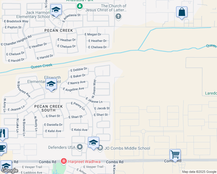 map of restaurants, bars, coffee shops, grocery stores, and more near 1768 East Angeline Avenue in Queen Creek