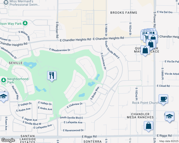 map of restaurants, bars, coffee shops, grocery stores, and more near 4247 East Crown Court in Gilbert