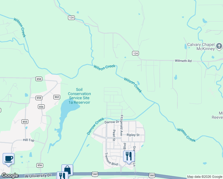 map of restaurants, bars, coffee shops, grocery stores, and more near 7509 Eastwick Avenue in McKinney
