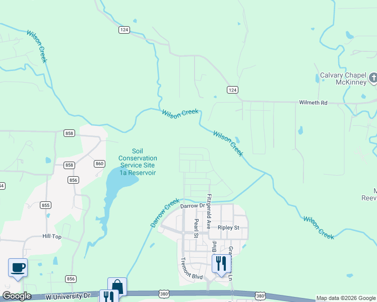 map of restaurants, bars, coffee shops, grocery stores, and more near 7509 Eastwick Avenue in McKinney