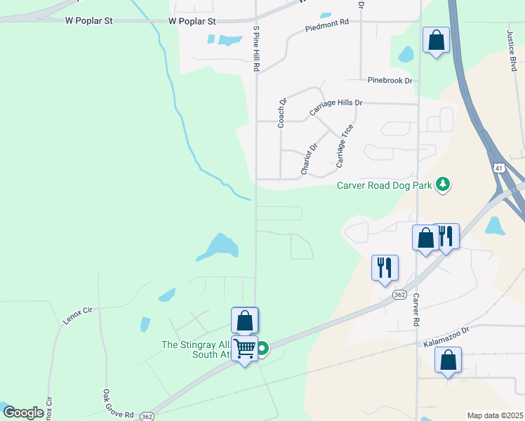 map of restaurants, bars, coffee shops, grocery stores, and more near 1704 Carrington Drive in Griffin