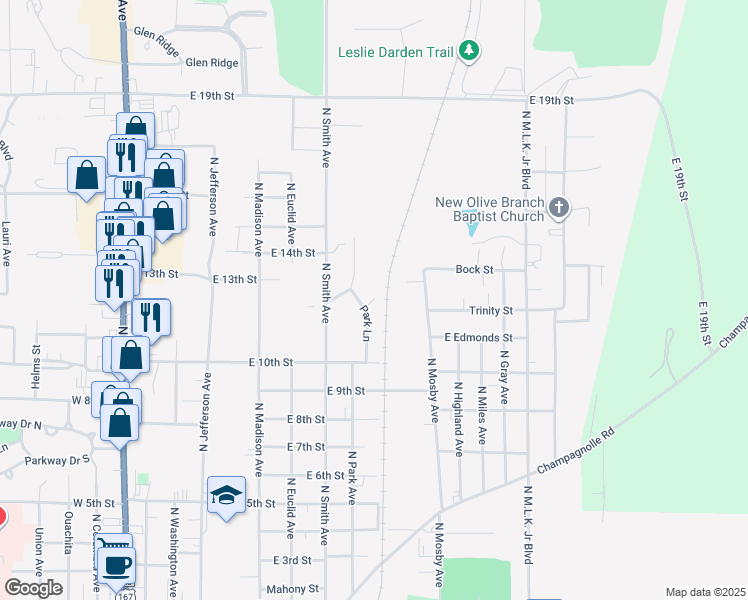 map of restaurants, bars, coffee shops, grocery stores, and more near 105 Bodenhamer Circle in El Dorado