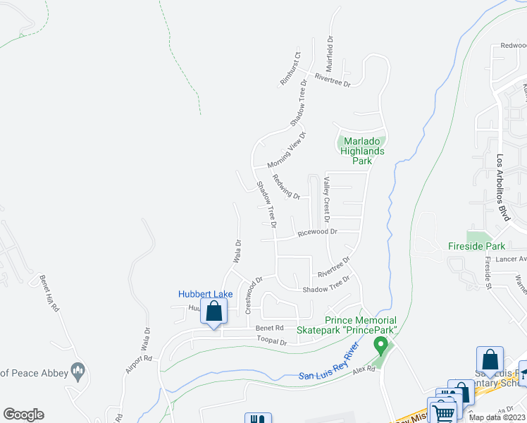map of restaurants, bars, coffee shops, grocery stores, and more near 3269 Silver Ridge Court in Oceanside