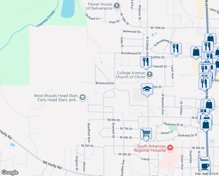 map of restaurants, bars, coffee shops, grocery stores, and more near 105 Holly Street in El Dorado