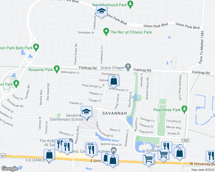 map of restaurants, bars, coffee shops, grocery stores, and more near 1504 Continental Congress Parkway in Aubrey