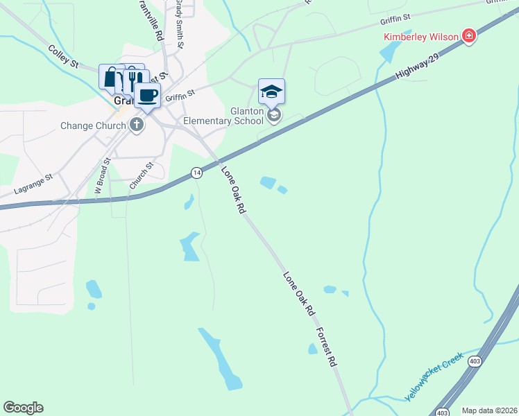 map of restaurants, bars, coffee shops, grocery stores, and more near 238 Lone Oak Road in Grantville