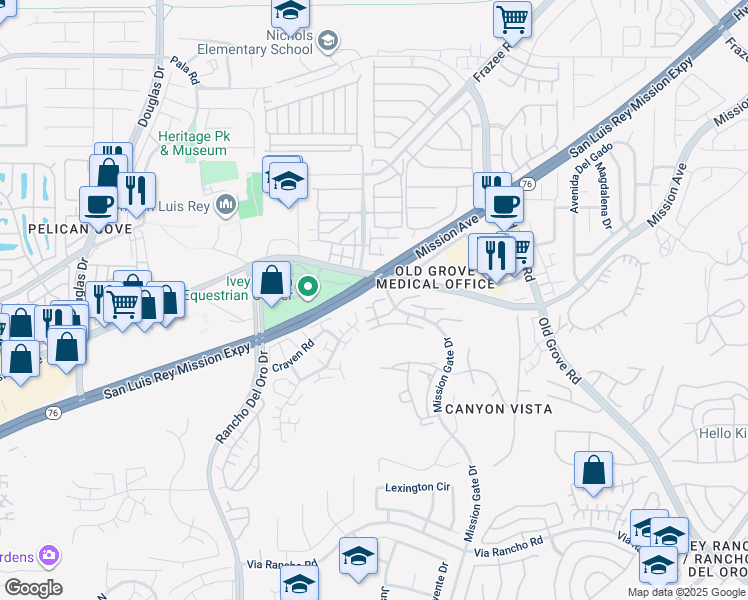 map of restaurants, bars, coffee shops, grocery stores, and more near 4213 La Casita Way in Oceanside