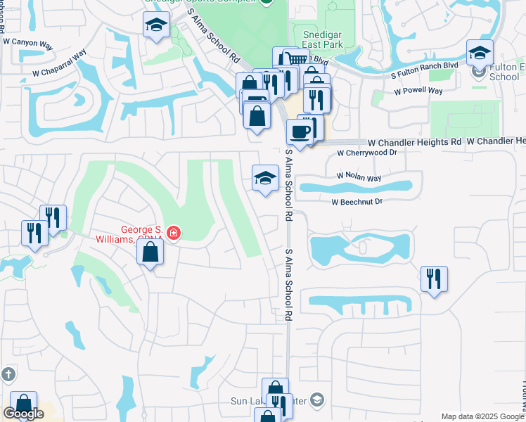 map of restaurants, bars, coffee shops, grocery stores, and more near 10320 East Sunburst Drive in Sun Lakes