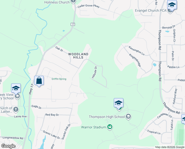 map of restaurants, bars, coffee shops, grocery stores, and more near 112 Hillside Drive in Alabaster