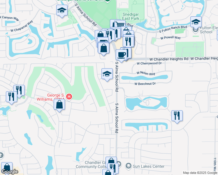 map of restaurants, bars, coffee shops, grocery stores, and more near 10320 East Sunburst Drive in Sun Lakes