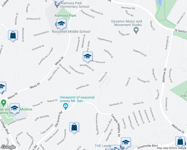 map of restaurants, bars, coffee shops, grocery stores, and more near 5010 Palmera Dr in Oceanside