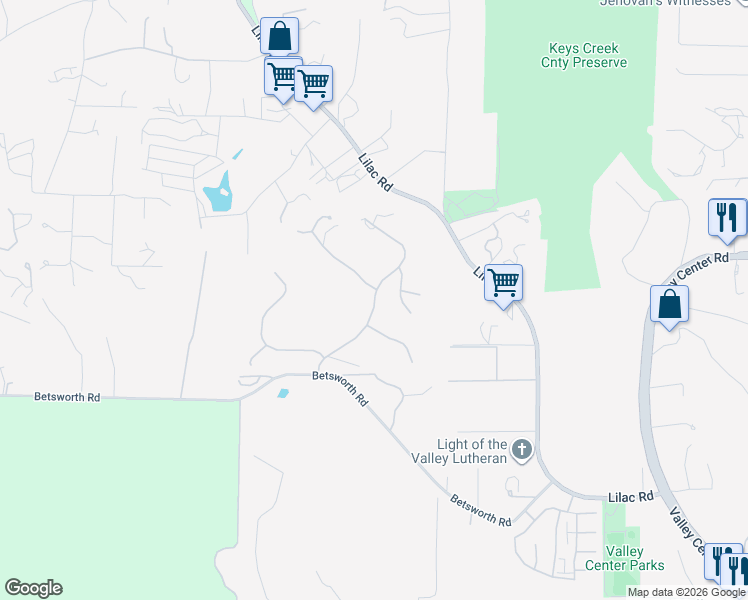 map of restaurants, bars, coffee shops, grocery stores, and more near Old Ranch Drive in Valley Center