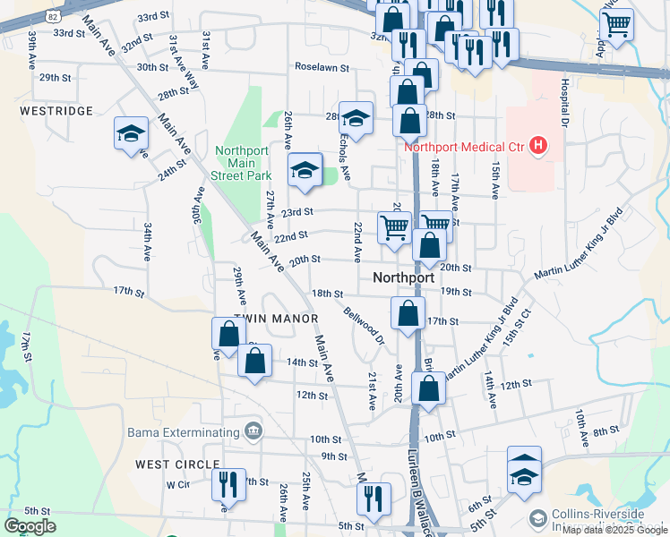 map of restaurants, bars, coffee shops, grocery stores, and more near 2303 20th Street in Northport