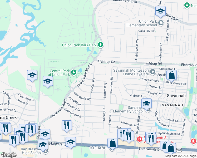 map of restaurants, bars, coffee shops, grocery stores, and more near 829 Pier Street in Aubrey