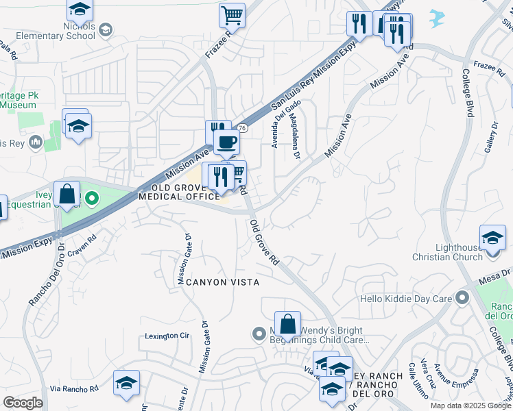 map of restaurants, bars, coffee shops, grocery stores, and more near 109 Avenida Las Brisas in Oceanside