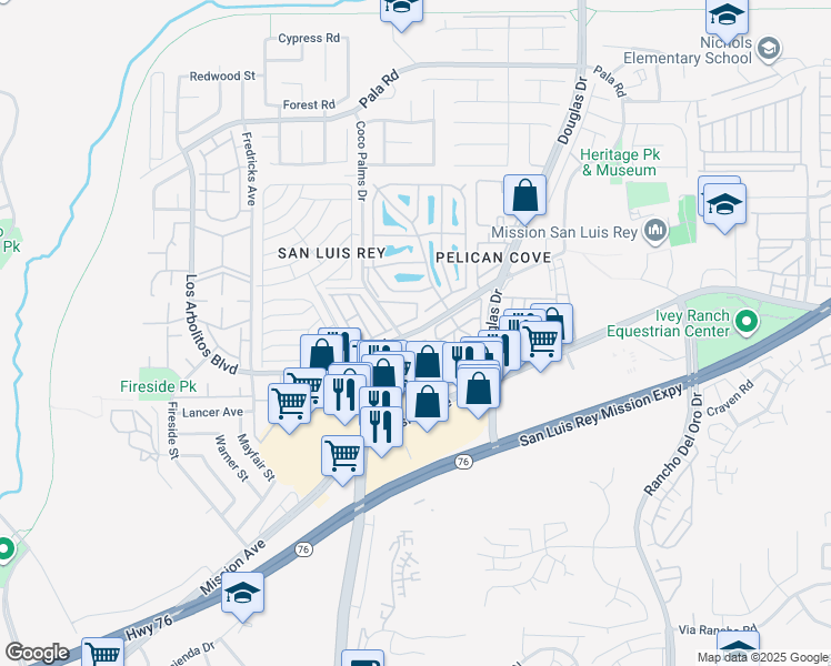 map of restaurants, bars, coffee shops, grocery stores, and more near in Oceanside