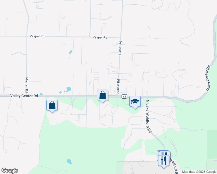 map of restaurants, bars, coffee shops, grocery stores, and more near 31030 Valley Center Road in Valley Center