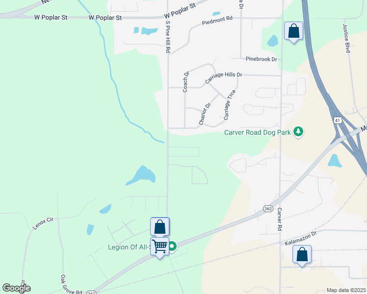 map of restaurants, bars, coffee shops, grocery stores, and more near 1734 Carrington Drive in Griffin