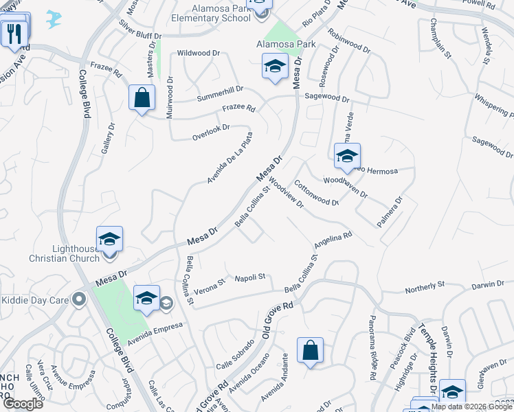 map of restaurants, bars, coffee shops, grocery stores, and more near 4919 Bella Collina Street in Oceanside