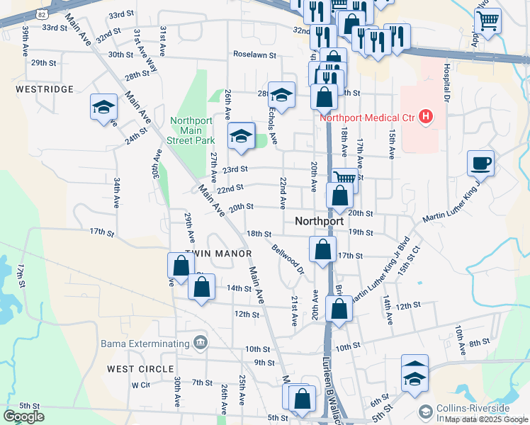 map of restaurants, bars, coffee shops, grocery stores, and more near 2303 20th Street in Northport