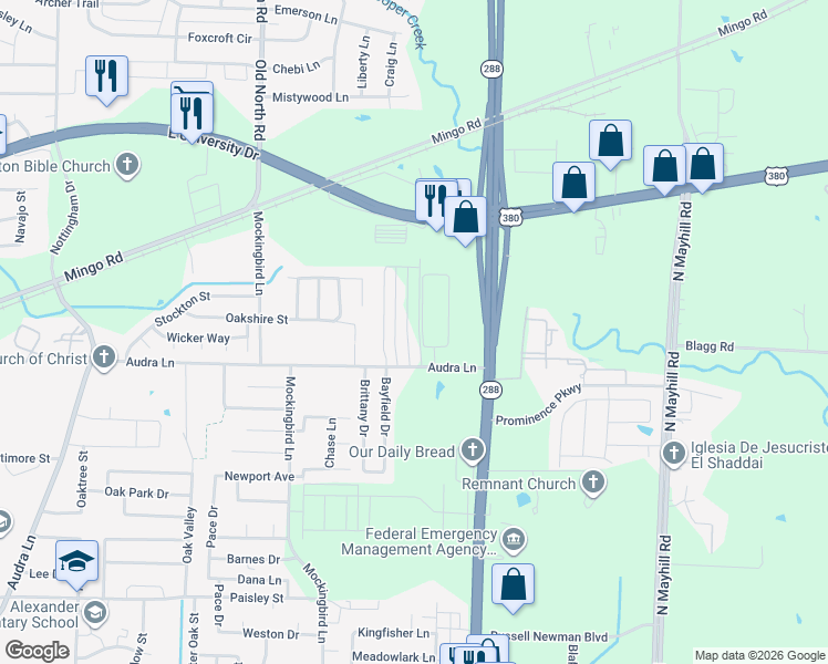 map of restaurants, bars, coffee shops, grocery stores, and more near 1252 Good Lane in Denton