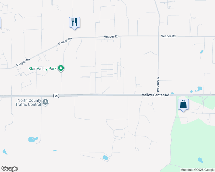 map of restaurants, bars, coffee shops, grocery stores, and more near 30100 Valley Center Road in Valley Center