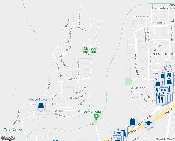 map of restaurants, bars, coffee shops, grocery stores, and more near 3435 Townwood Court in Oceanside