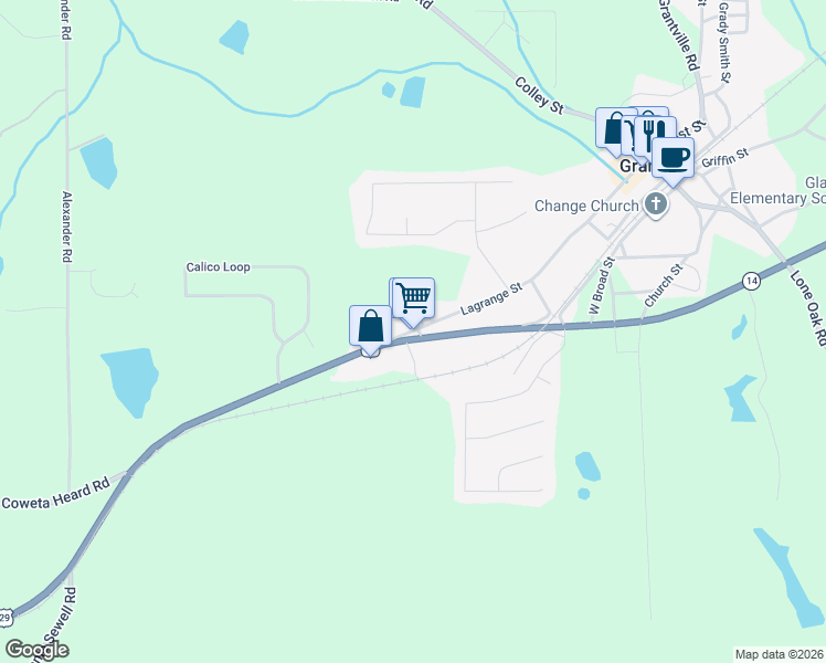 map of restaurants, bars, coffee shops, grocery stores, and more near 517 Lagrange Street in Grantville